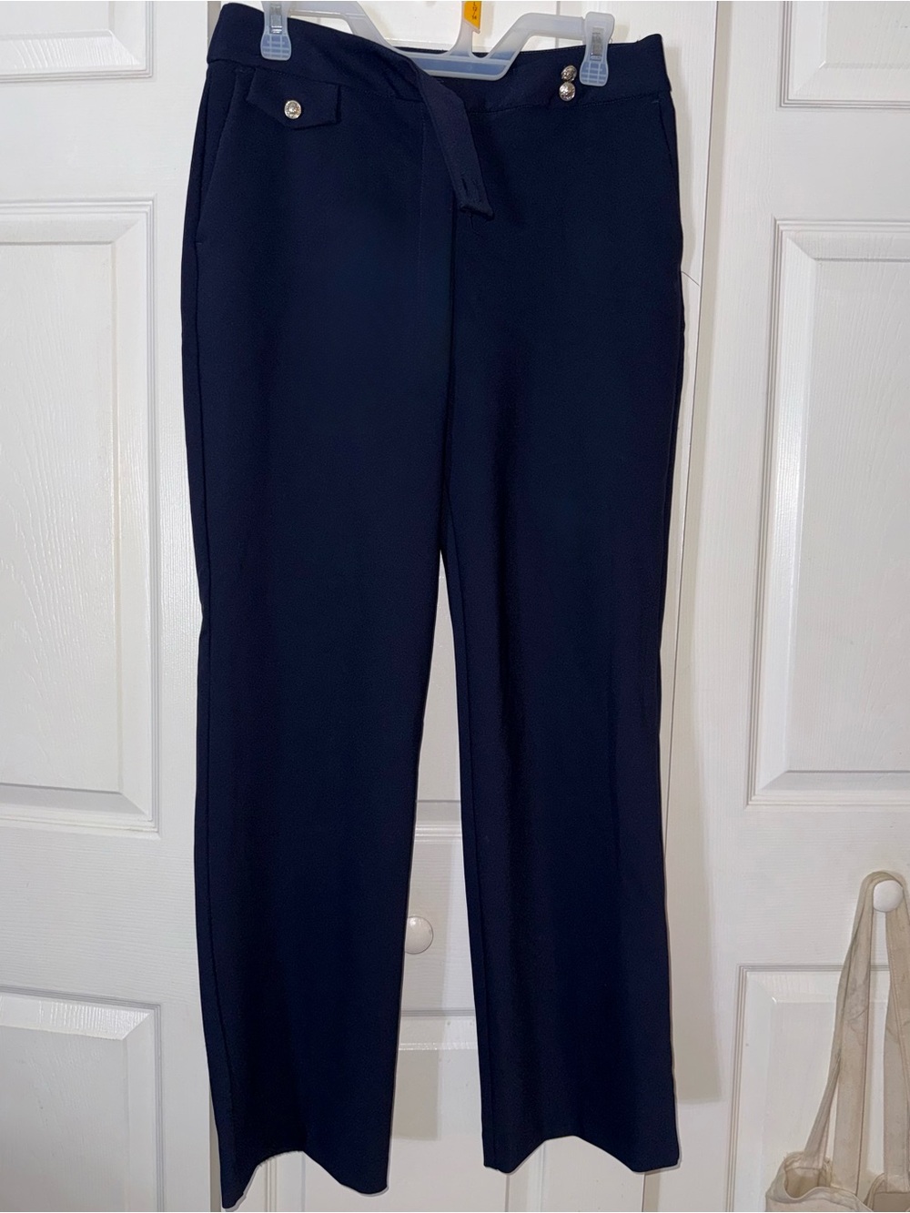 Rachel Zoe Navy Wide-Leg Pull-On Pants with Waist Tie